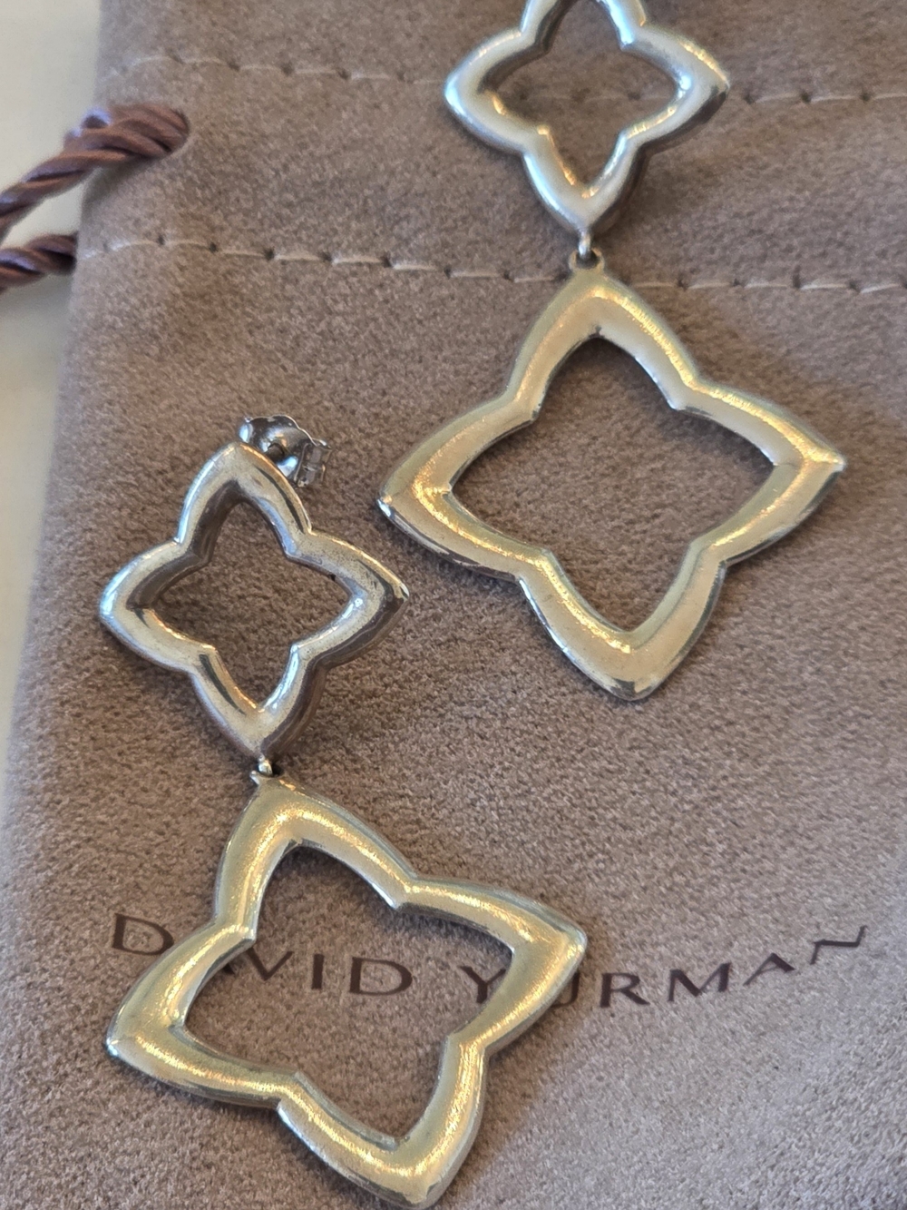 David Yurman Sterling Silver Open Quatrefoil Drop Earrings - Silver - Picture 4 of 5